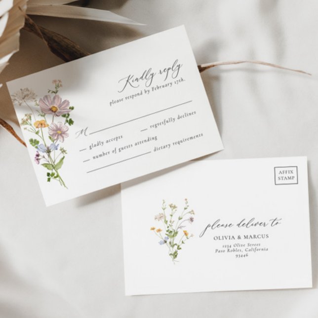 Whimsical Wildblume Elegante Wedding RSVP Card (RSVP Card Front/Back)