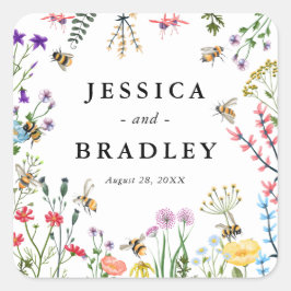 Whimsical Wildblume Garden Summer Boho Wedding Quadratischer Aufkleber