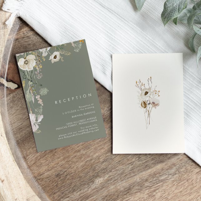 Whimsical Wildblume Sage Green Wedding Empfang Begleitkarte (Von Creator hochgeladen)