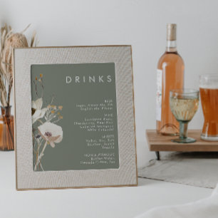 Whimsical Wildblume Sage Wedding Drinks Menü Poster