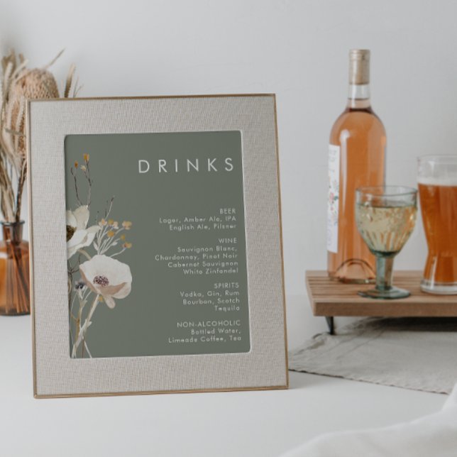 Whimsical Wildblume Sage Wedding Drinks Menü Poster (Von Creator hochgeladen)