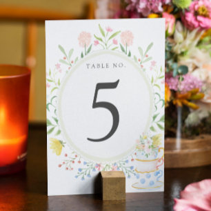 Whimsical Wildblume Tee Party Tischnummer