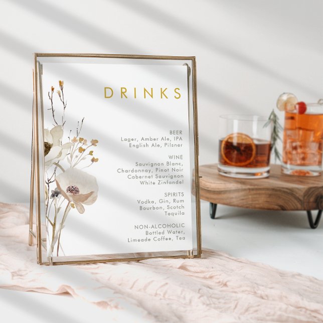 Whimsical Wildblume Wedding Drinks Menü Signatur Poster (Von Creator hochgeladen)