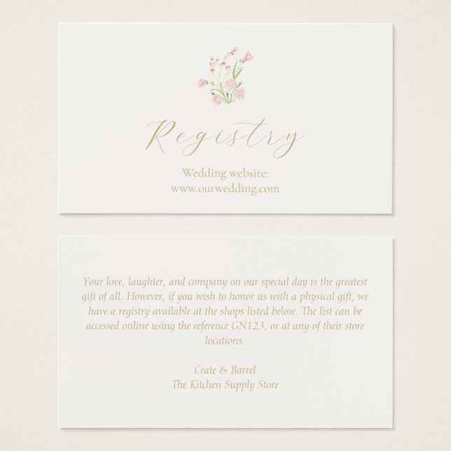 Whimsical Wildblume Wedding Registry Enclosure (Vorne & Hinten)