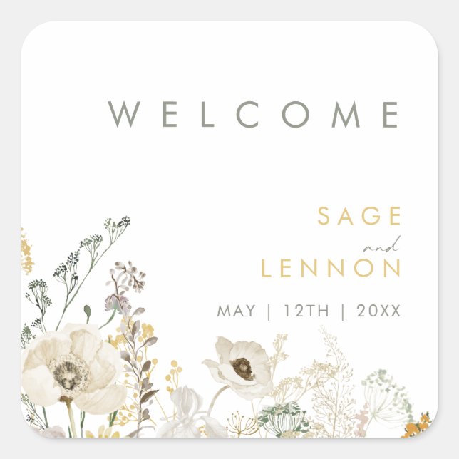 Whimsical Wildblume Wedding Welcome Sticker (Vorderseite)