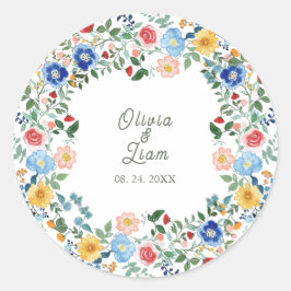 Whimsical Wildblumen Blumengarten Hochzeit Runder Aufkleber