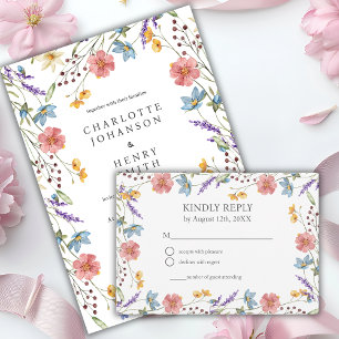 Whimsical Wildblumen Eleganter Garten Hochzeit RSVP Karte