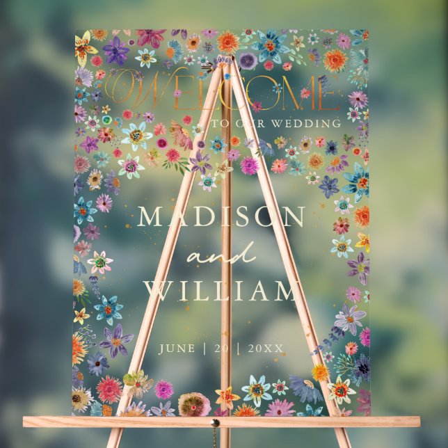 Whimsical Wildblumen Herzlich Willkommen bei unser Acrylschild (Neutral)