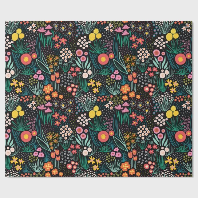 Whimsical Wildflower Dark Garden Folk Print Geschenkpapier (Flach)