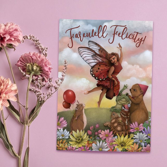 Whimsical Wildflower Fairy and Animals Farewell Karte (Von Creator hochgeladen)