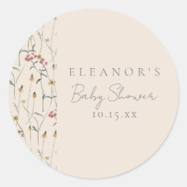 Whimsical Wildflower Floral Custom Baby Shower Runder Aufkleber