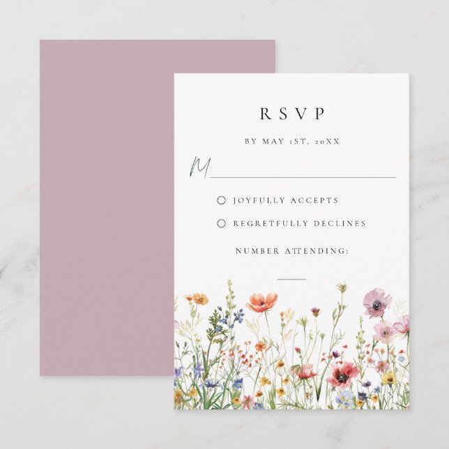 Whimsical Wildflower Hochzeit-Antwortkarte RSVP Karte (Vorne/Hinten)