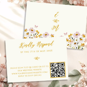 Whimsical Wildflower QR-Code Hochzeits-RSVP Antwor RSVP Karte