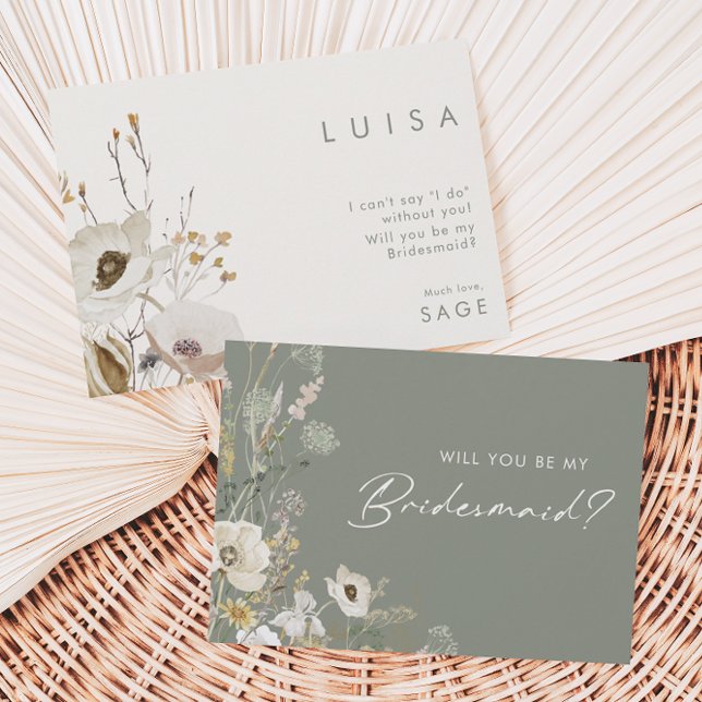 Whimsical Wildflower | Sage Bridesmaid Proposal Einladung (Von Creator hochgeladen)
