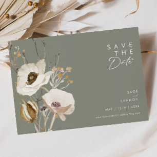 Whimsical Wildflower   Sage Green Horizontal Save The Date