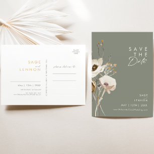 Whimsical Wildflower Sage Green Save The Date Einladungspostkarte