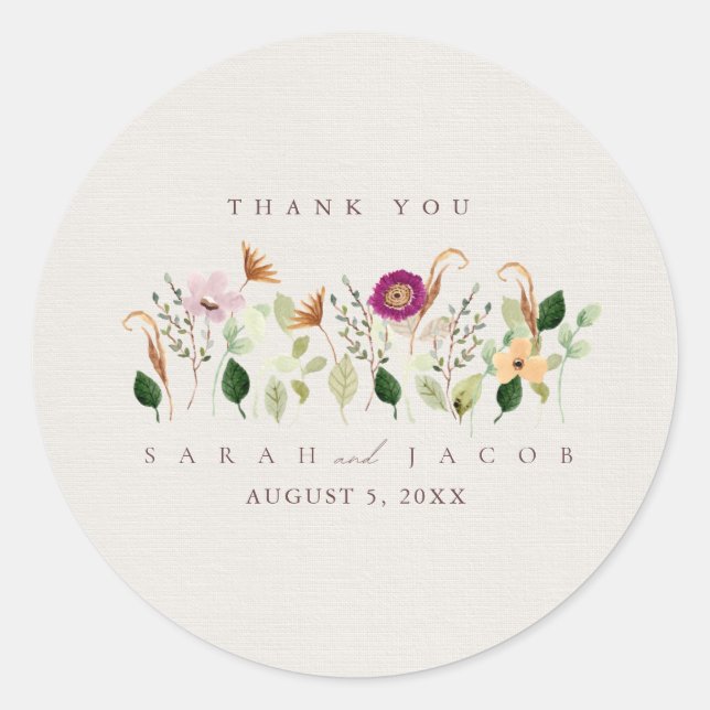 Whimsical Wildflowers Garden Wedding Runder Aufkleber (Vorderseite)