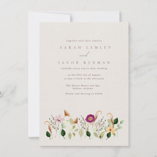 Whimsical Wildflowers Wedding Invitation Einladung (Vorderseite)