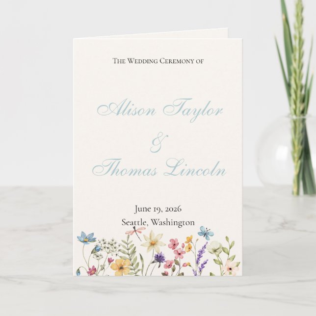 Whimsical Wildflowers Wiesenhochzeit  Programm (Vorderseite)