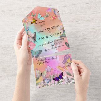 Whimsical Wings: Wasserfarben-Schmetterlings-Hochz All In One Einladung