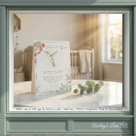 Whimsical Wings Watercolor Hummingbird Baby Shower Dankeskarte