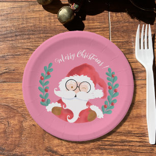 Whimsical Winking Santa Pink Weihnachtsdruckplatte Pappteller
