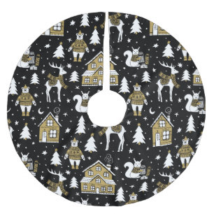 Whimsical Winter Animal Town Polyester Weihnachtsbaumdecke
