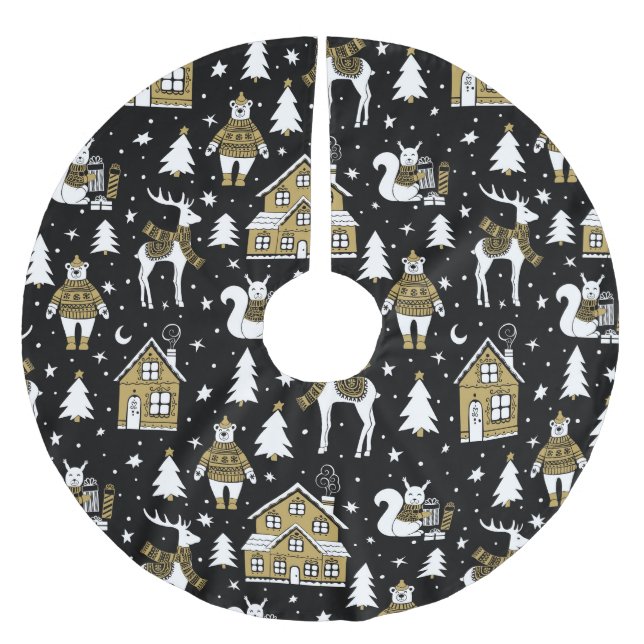 Whimsical Winter Animal Town Polyester Weihnachtsbaumdecke (Vorderseite)
