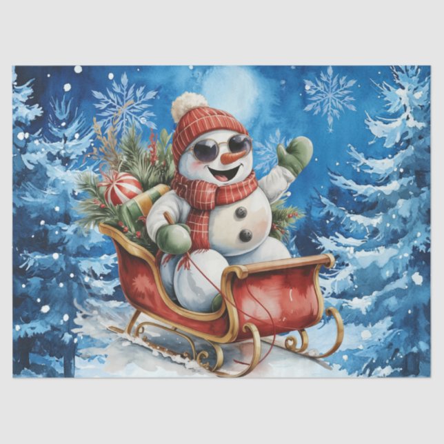 Whimsical Winter Blue Christmas Snowman Seidenpapier (Vorderseite)