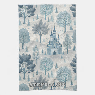 Whimsical Winter Castle Landschaft in Blue & Gray Geschirrtuch