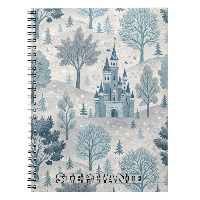 Whimsical Winter Castle Landschaft in Blue & Gray Notizblock (Vorderseite)