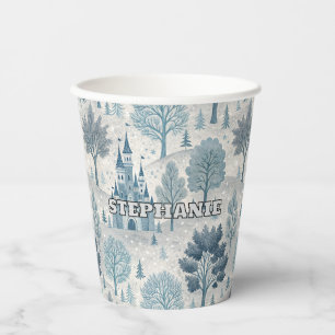Whimsical Winter Castle Landschaft in Blue & Gray Pappbecher