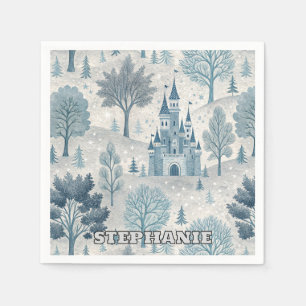 Whimsical Winter Castle Landschaft in Blue & Gray Serviette