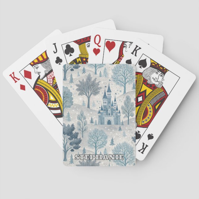 Whimsical Winter Castle Landschaft in Blue & Gray Spielkarten (Rückseite)