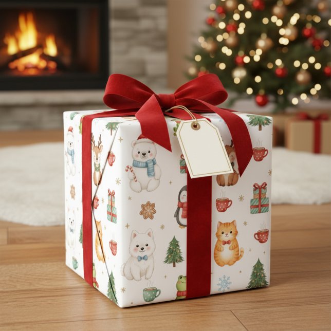 Whimsical Winter Critters Christmas Wrapping Paper Geschenkpapier (Cute Animal Holiday Gift Wrap)