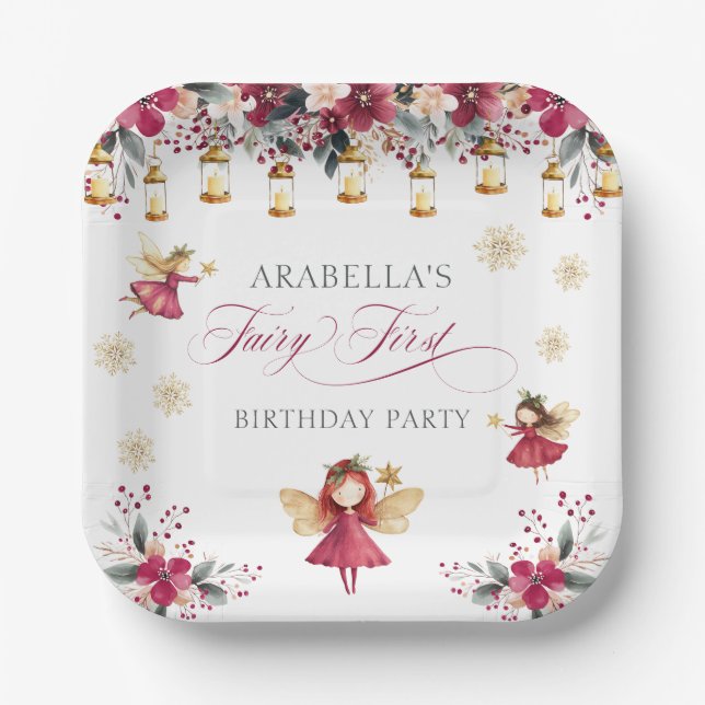 Whimsical Winter Fairy First Birthday Party Pappteller (Vorderseite)
