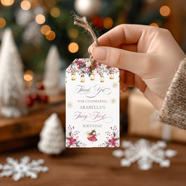 Whimsical Winter Fairy First Birthday Thank You Geschenkanhänger (Whimsical Winter Fairy First Birthday Thank You Gift Tags)