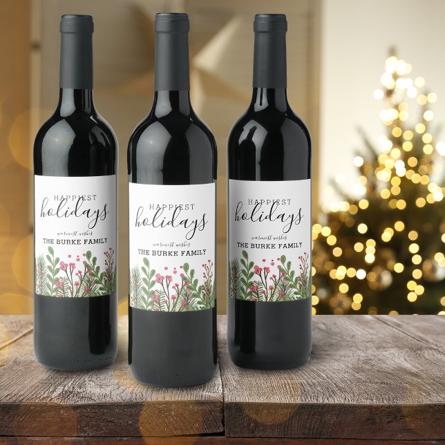 Whimsical Winter Foliage Personalize Weinetikett (Whimsical Winter Foliage Personalize Wine Label)