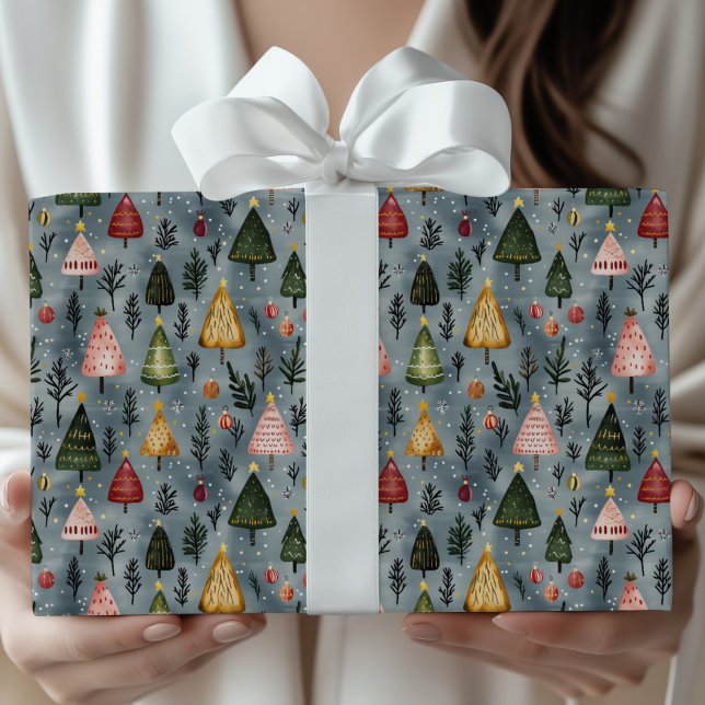 Whimsical Winter Forest Christmas Tree Pattern Geschenkpapier (Von Creator hochgeladen)