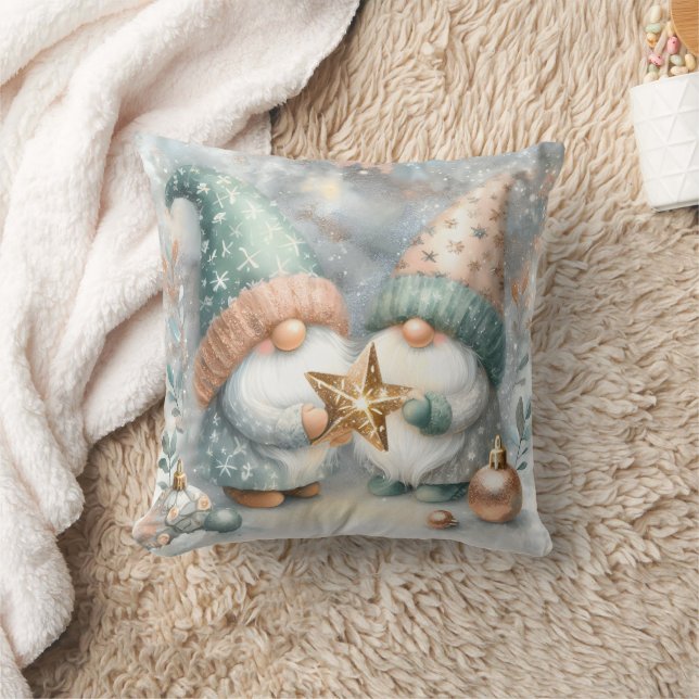 Whimsical Winter Gnomes Rose Gold Aquarell Dekorat Kissen (Decke)