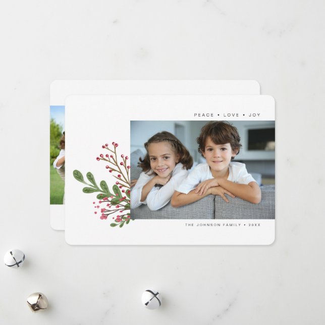 Whimsical Winter Greenery 2 Foto Feiertagskarte (Vorderseite/Rückseite Beispiel)