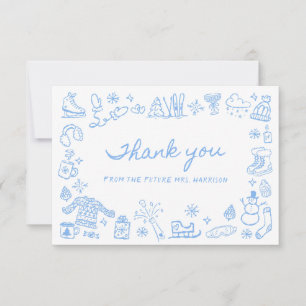 Whimsical Winter Hand Drawing Brautparty Dankeskarte