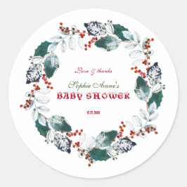 Whimsical Winter Holy Berries Wreath Baby Dusche Runder Aufkleber