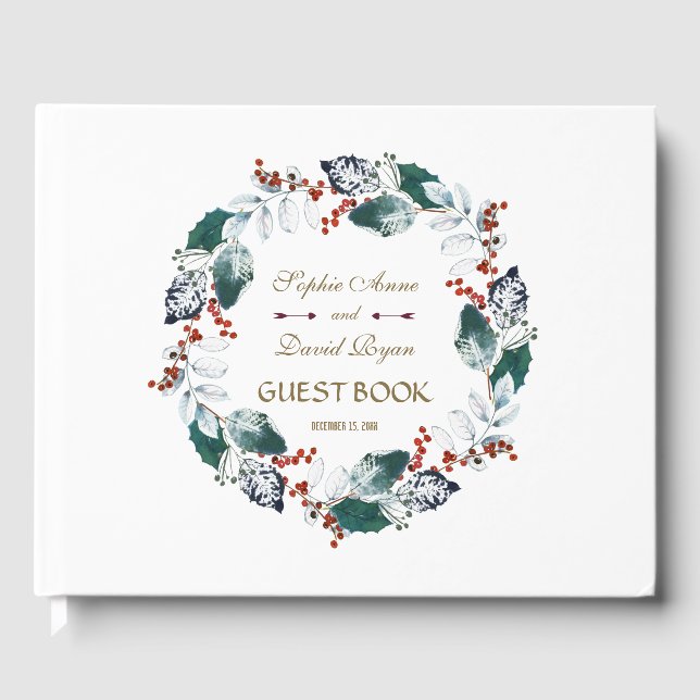 Whimsical Winter Holy Berries Wreath Wedding Gästebuch (Vorderseite)