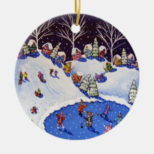 Whimsical Winter Ice Skater Schlittenfahrer Zierbe Keramik Ornament
