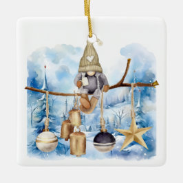 Whimsical Winter Lady Gnome Frohe Weihnachten Keramikornament