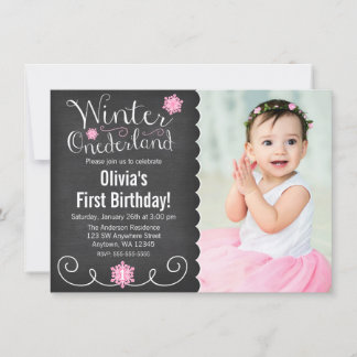 Whimsical Winter Onederland Foto erster Geburtstag Einladung