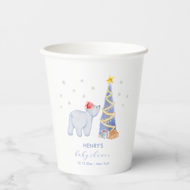 Whimsical Winter Santa Polar Bear Baby Shower  Pappbecher (Vorderseite)