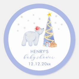 Whimsical Winter Santa Polar Bear Baby Shower  Runder Aufkleber