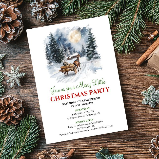 Whimsical Winter Scene Watercolor Christmas Invite Einladung (Whimsical Winter Scene Watercolor Christmas Invite)